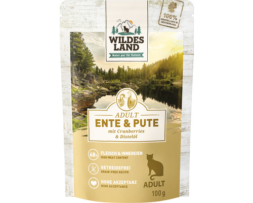 Wet cat food WILDES LAND duck and turkey with cranberries with valuable superfoods, grain-free, gluten-free 100 g