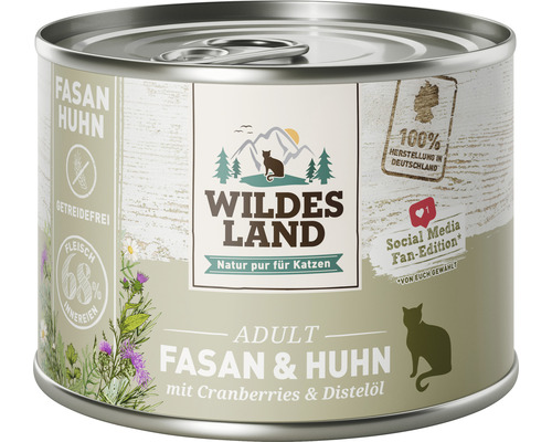 Wet cat food WILDES LAND pheasant and chicken with cranberries with valuable superfoods, grain-free, gluten-free 200 g