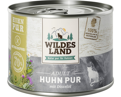 Wet cat food WILDES LAND Chicken PURE with safflower oil with valuable superfoods, grain-free, gluten-free 200 g