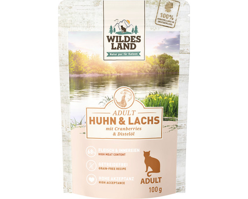 Wet cat food WILDES LAND chicken and salmon with cranberries with valuable superfoods, grain-free, gluten-free 100 g
