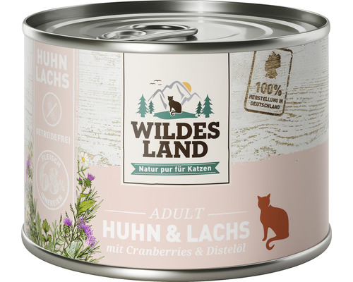 Wet cat food WILDES LAND chicken and salmon with cranberries with valuable superfoods, grain-free, gluten-free 200 g