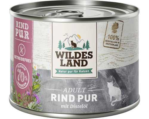 Wet cat food WILDES LAND PURE beef with safflower oil with valuable superfoods, grain-free, gluten-free 200 g
