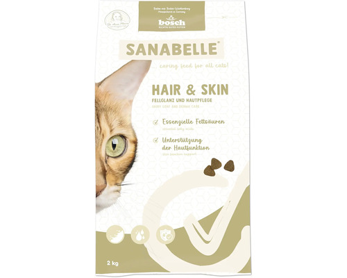 Sanabelle Hair & Skin dry cat food, 2 kg, improves coat condition