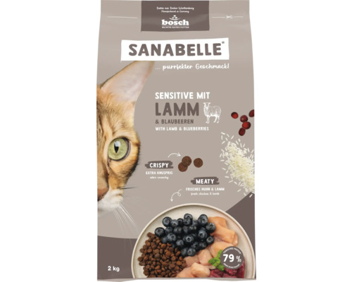 Sanabelle Sensitive dry cat food with lamb, 2 kg and blueberries, for cats with sensitive stomachs and sensitive digestion