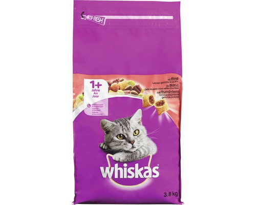 Dry cat food, Whiskas 1+ beef 3.8 kg