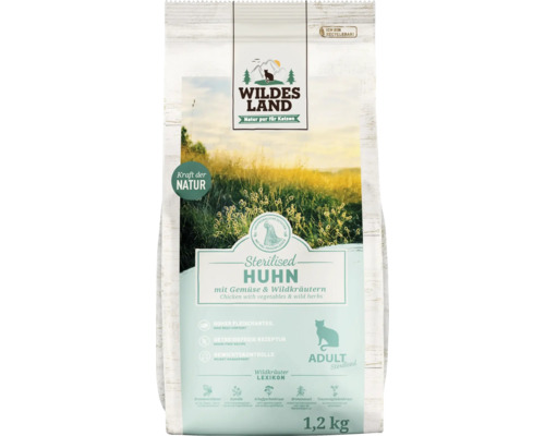 Dry cat food WILDES LAND Chicken Sterilized with vegetables and wild herbs with valuable superfoods, grain-free, gluten-free 1.2 kg