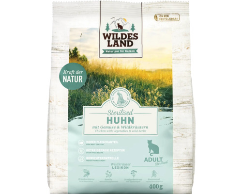 Dry cat food WILDES LAND Chicken Sterilized with vegetables and wild herbs with valuable superfoods, grain-free, gluten-free 400 g