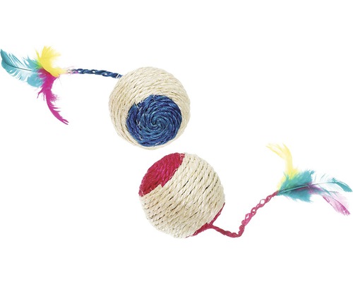 Cat toy Karlie sisal play ball with feather and rattle 6 cm random color selection