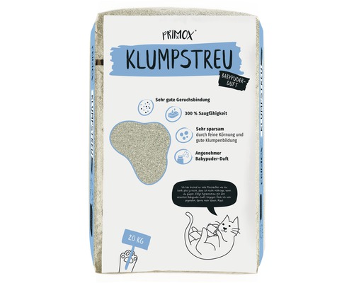 Cat litter PRIMOX clumping, baby powder scent 20 kg