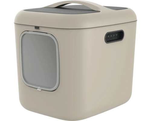 Rotho Biala XL cat litter box, approx. 61 x 49 x 57 cm, with two carbon filters, magnetic closure and handle, beige