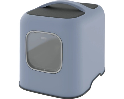 Rotho Biala XL cat litter box, approx. 61 x 49 x 57 cm, with two carbon filters, magnetic closure and handle, blue