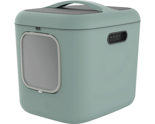 Rotho Biala XL cat litter box, approx. 61 x 49 x 57 cm, with two carbon filters, magnetic closure and handle, green