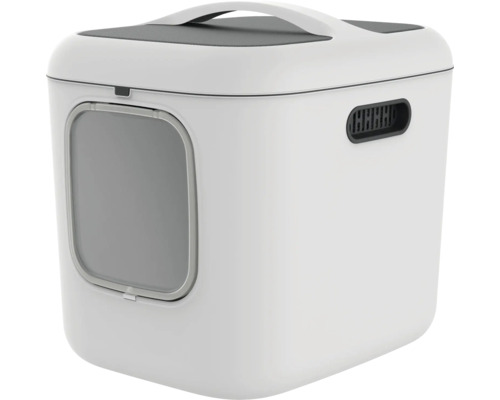 Rotho Biala XL cat litter box, approx. 61 x 49 x 57 cm, with two carbon filters, magnetic closure and handle, white