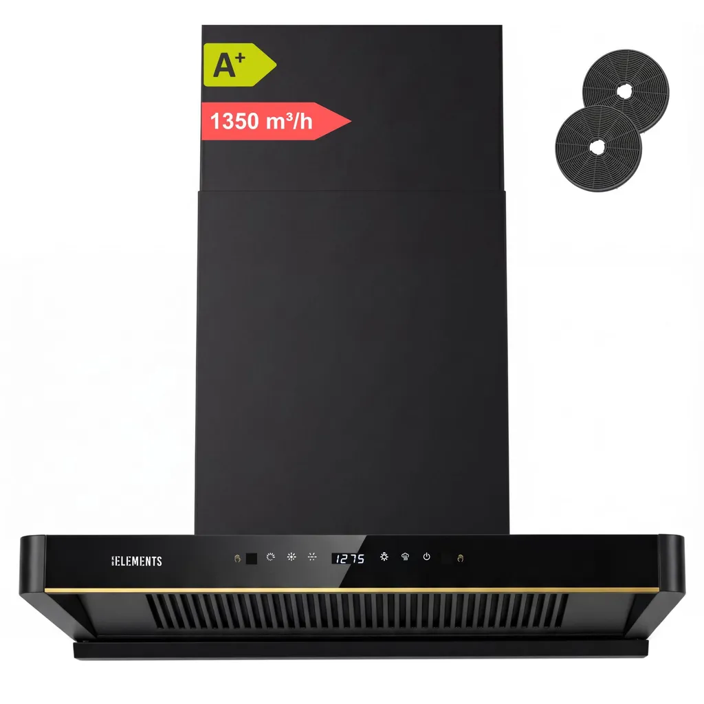 KB ELEMENTS 80cm wall-mounted extractor hood, 1350 m³/h extraction capacity, automatic heat cleaning, gesture touch control, A+, recirculation/exhaust