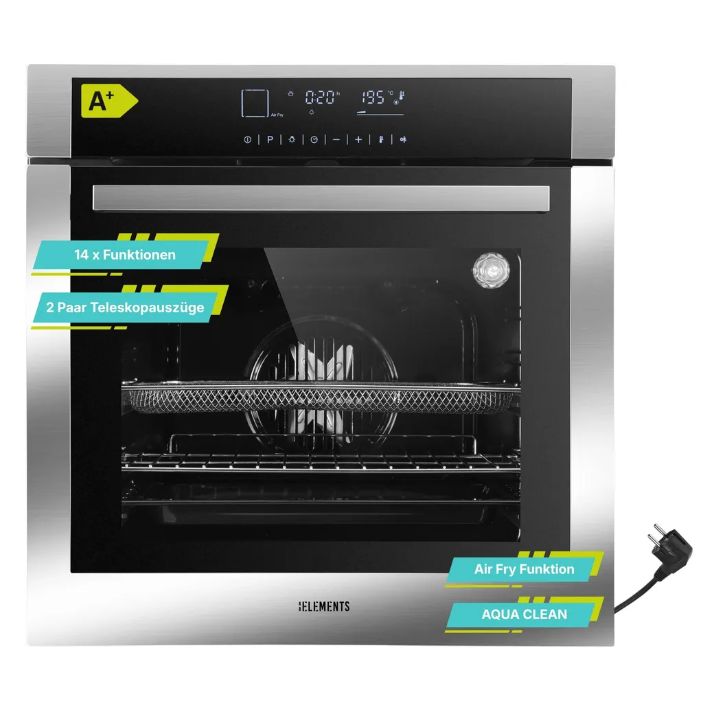 KB ELEMENTS Built-in Oven, 60 cm, 73 liters, 15 functions, air fryer function, AQUA CLEAN, stainless steel frame, 75DV3