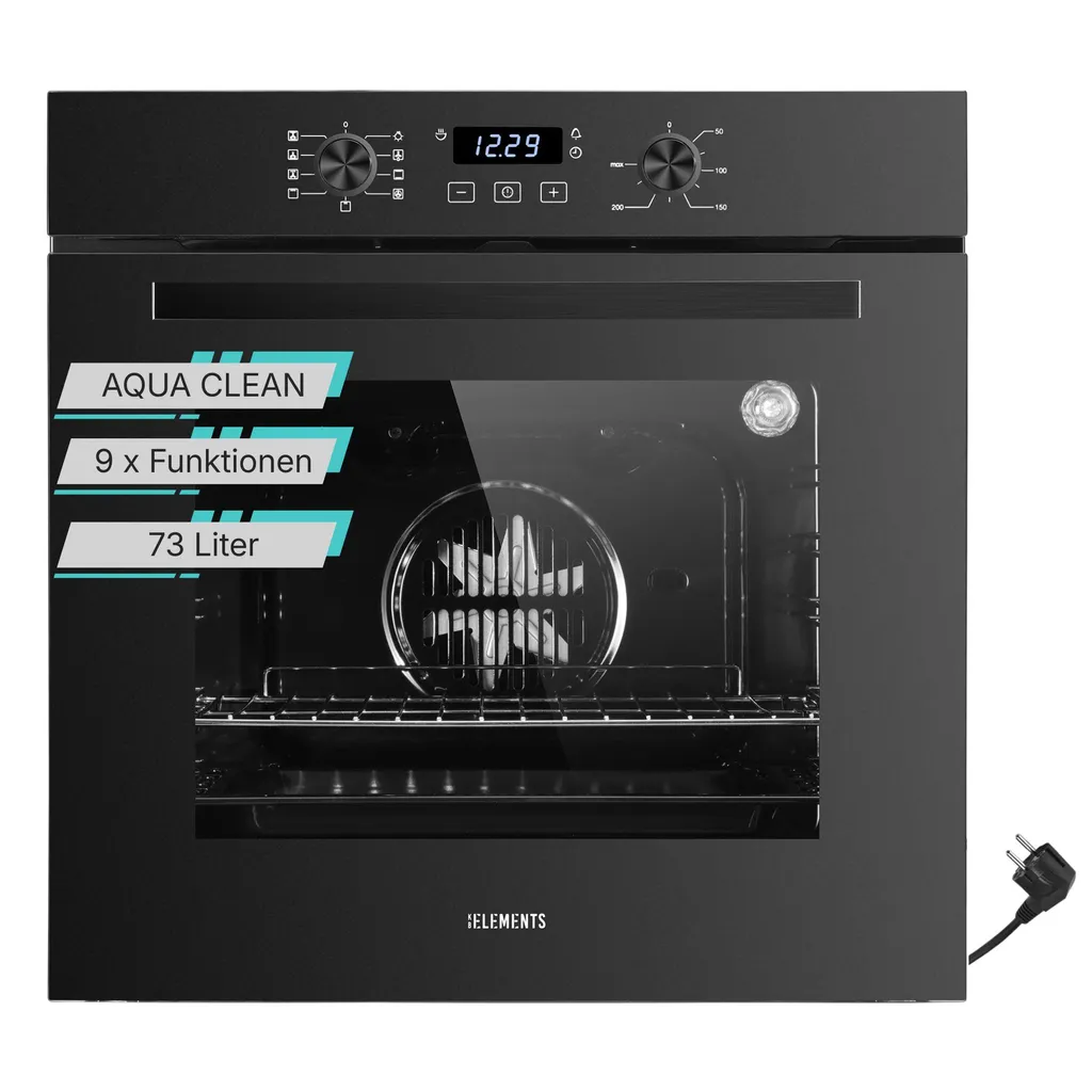 KB-ELEMENTS Built-in Oven, 60 cm, 73 liters, 9 functions, AQUA CLEAN, wide-screen window, retractable rotary knobs, 75EV1