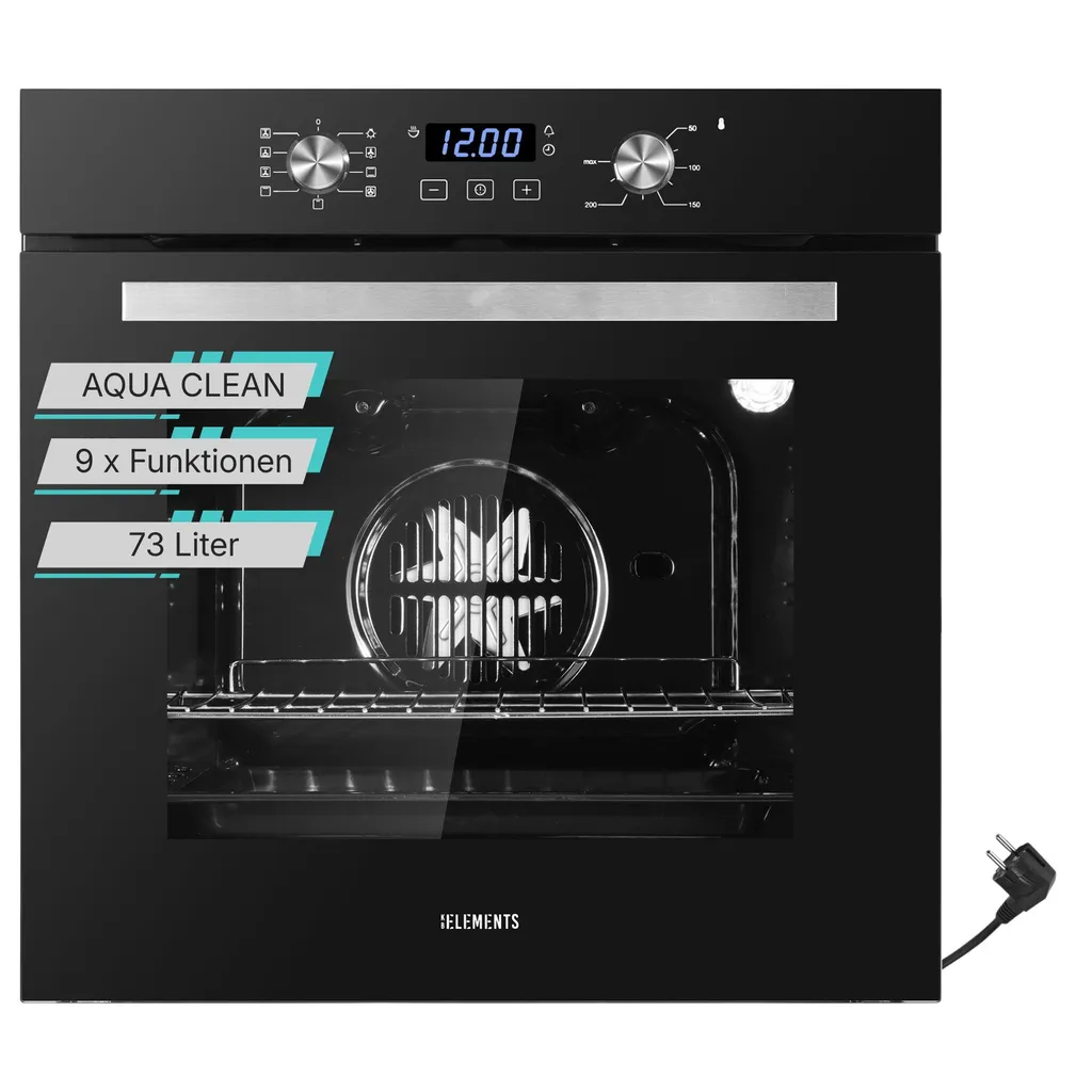 KB-ELEMENTS Built-in Oven, 60 cm, 73 liters, 9 functions, AQUA CLEAN, Wide-screen window, retractable rotary knobs, 75EV2