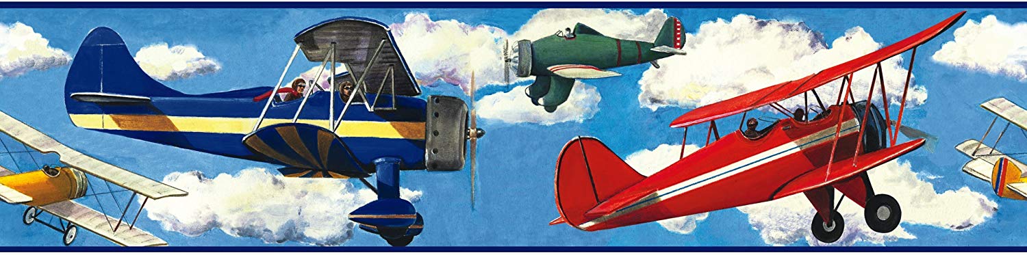 Roommates Repositionable Childrens Wall Sticker Border Vintage Planes