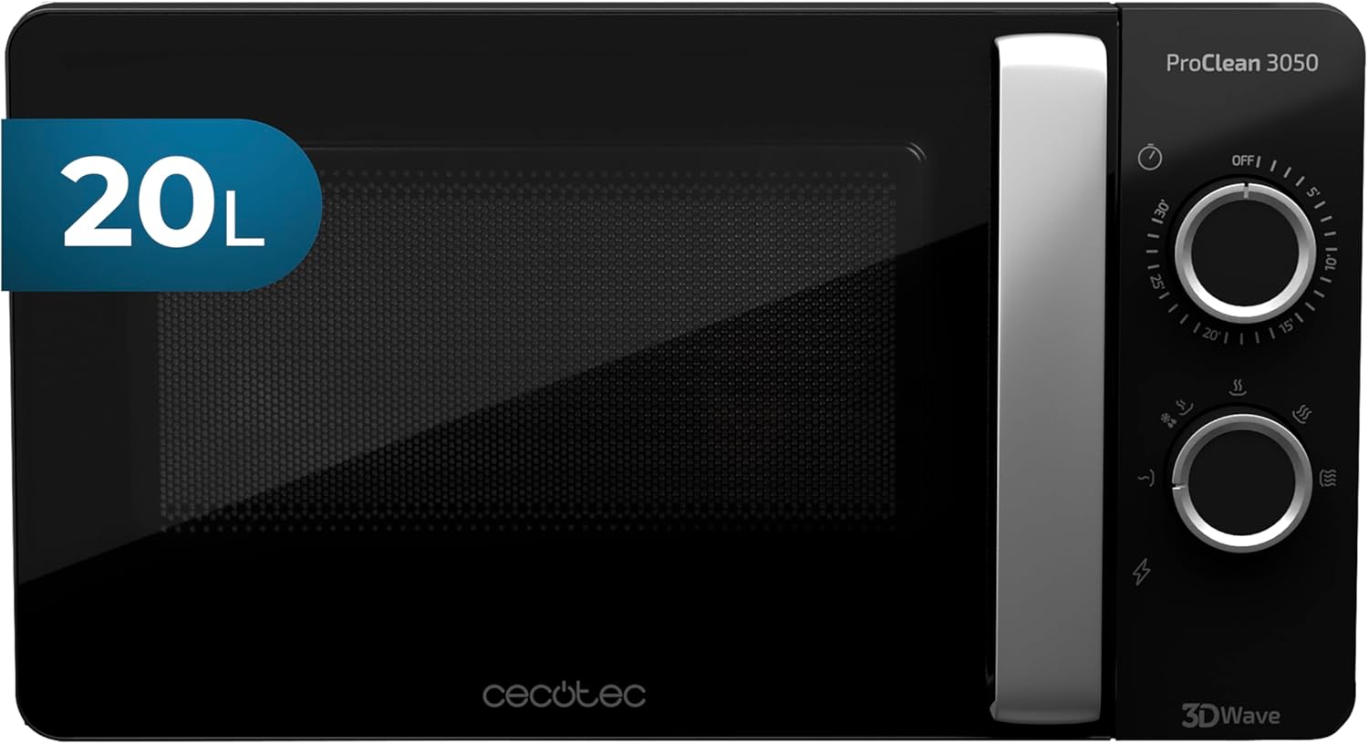 Cecotec Microwave, Black, 20L, 6 Levels, 3D Wave Technology, 700 W, Elegant Design, Ready2Clean Coating for Easy Cleaning, 1150 W