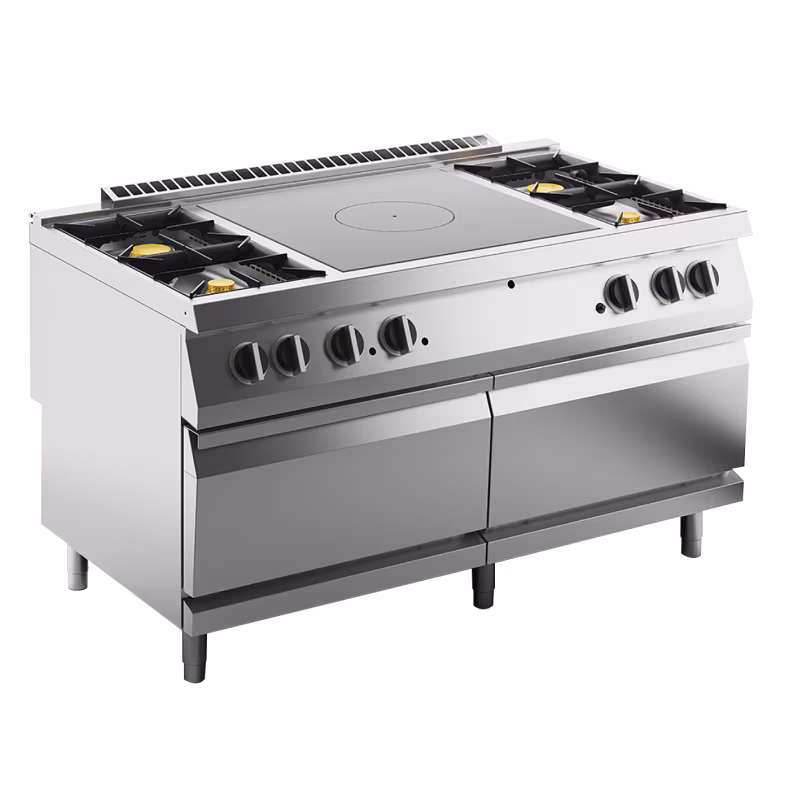 KBS gas stove with 4 burners + 1 hot plate, 60kW, with 2 gas ovens, each 8kW
