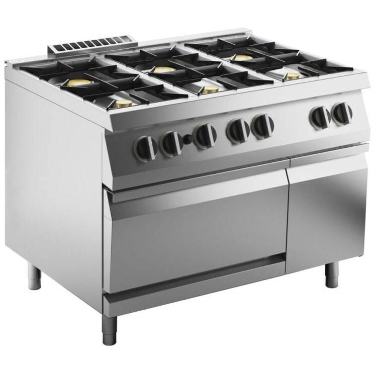 KBS gas stove with 6 burners and gas oven, 44 kW, 1200x730x900 mm, piezo ignition, pilot flame