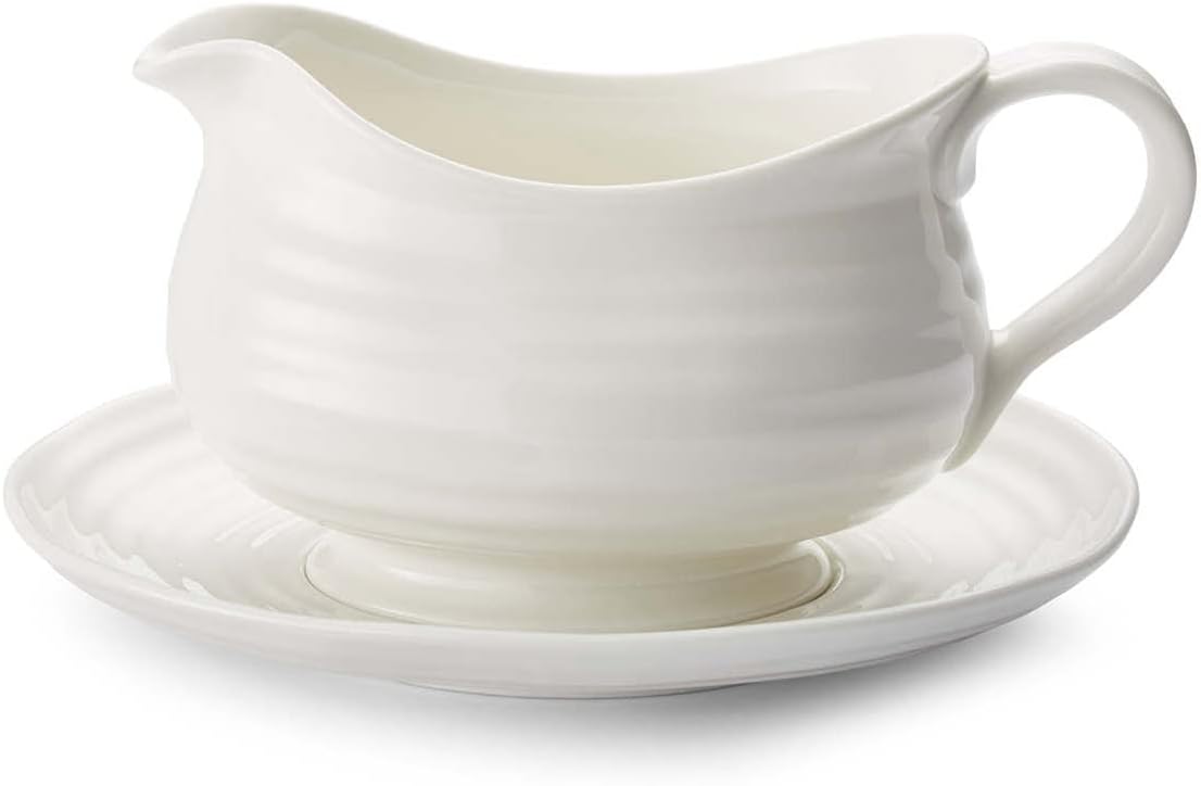 Portmeirion Home & Gifts Gravy boat & stand, porcelain, white, 22.5 x 18 x 10 cm
