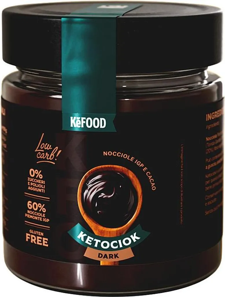 Win2Win Tech Kefood - Ketociok Dark Hazelnut Cream 60% Hazelnuts IGP - Zero Sugar without Maltitol - with Prebiotic Inulin - Keto Low Carb Lactose-Free Gluten-Free 250g