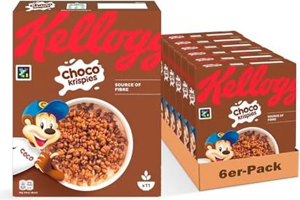 Kellogg's Choco Krispies (6 x 330 g) – chocolatey cereal that turns milk into cocoa – crispy puffed rice for maximum breakfast fun