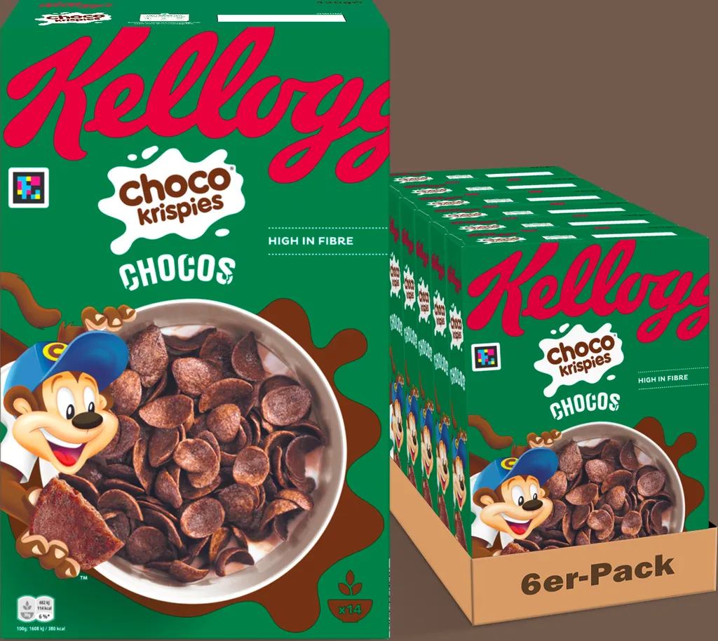 Kellogg Kelloggs Choco Krispies Chocos (6 x 420 g) – chocolatey cereals turn milk into cocoa – crispy cereal chips with chocolate flavor
