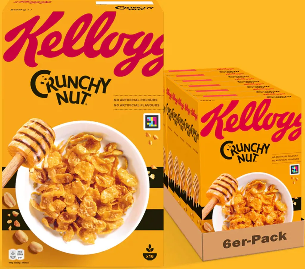 Kellogg Kellogg's Crunchy Nut Cornflakes (6 x 500g) – crunchy breakfast cereal with peanuts and honey – no artificial colors or flavors