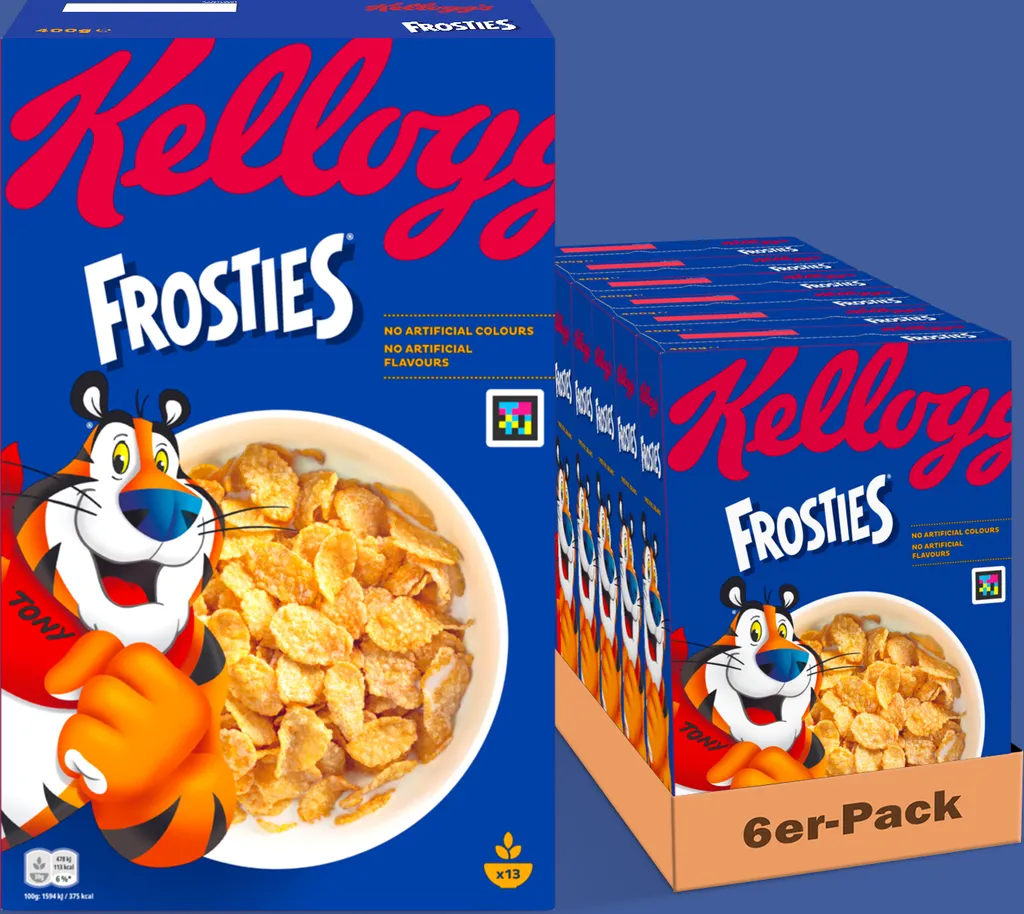 Kellogg Kellogg's Frosties (6 x 400 g) – crispy cornflakes with delicious frosting – breakfast cereal without artificial colors or flavors