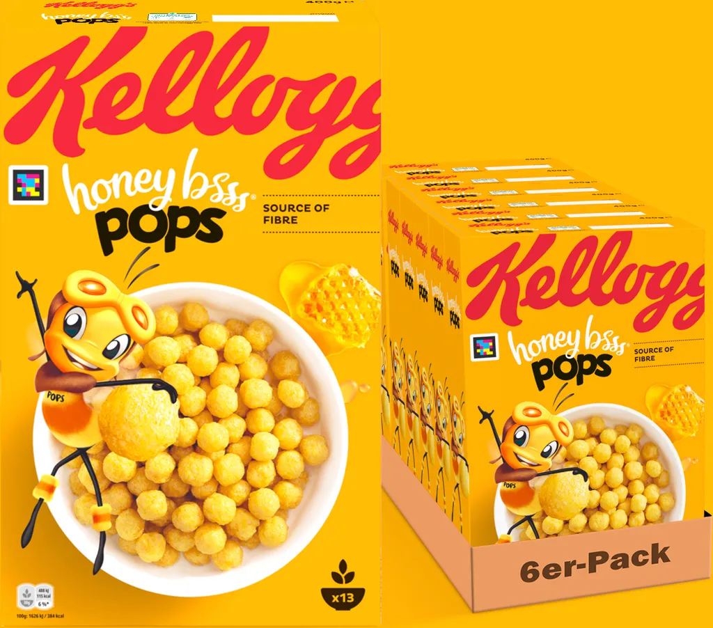 Kellogg Kellogg's Honey BSSS Pops Breakfast Cereal (6 x 400 g) – crunchy cereal pops with sugars and honey – no artificial colors or flavors