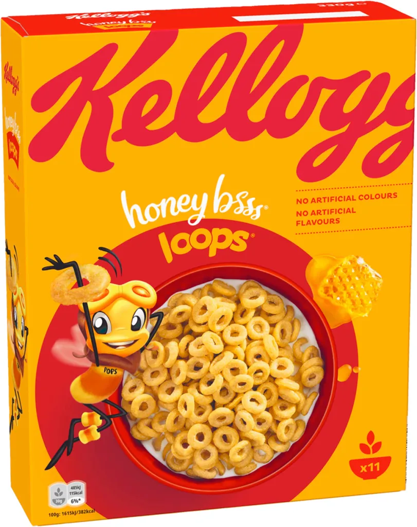 Kelloggs Honey Loops cereal delicious crunchy fun with honey 330g