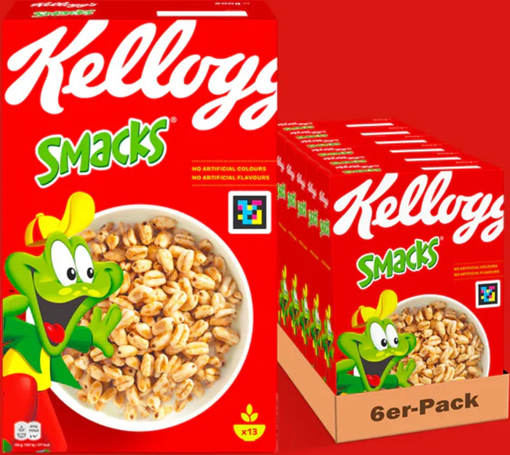 Kellogg Kellogg's Smacks Breakfast Cereal (6 x 400 g) – crispy-sweet puffed wheat – made from natural grains, without artificial colors or flavors