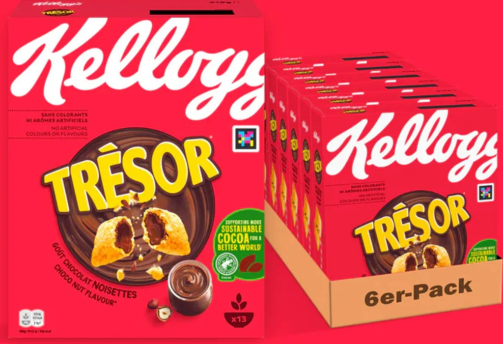 Kellogg Kelloggs Tresor Choco Nut Flavour (6x 410g) – crunchy breakfast cereal with melting chocolate cream filling with chocolate-hazelnut flavour