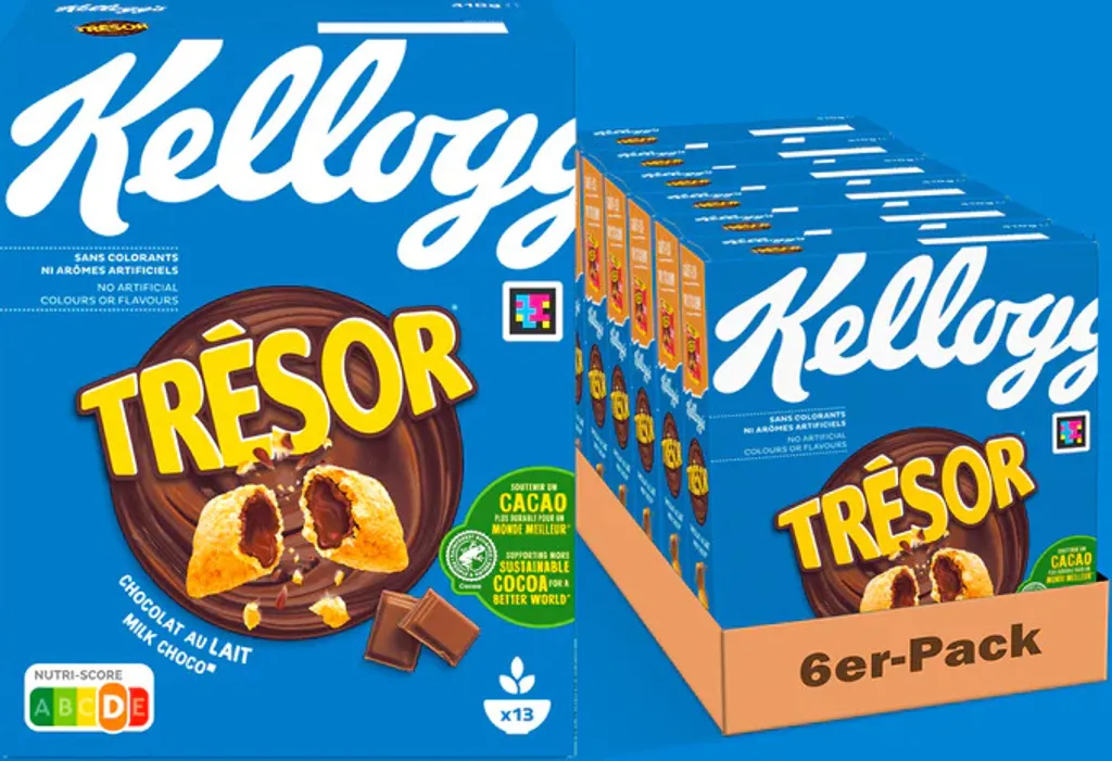 Kellogg Kellogg's Tresor Milk Choco (6 x 410 g) – crunchy breakfast cereal with a melting milk chocolate cream filling – Tresor. Crazy Tasty.