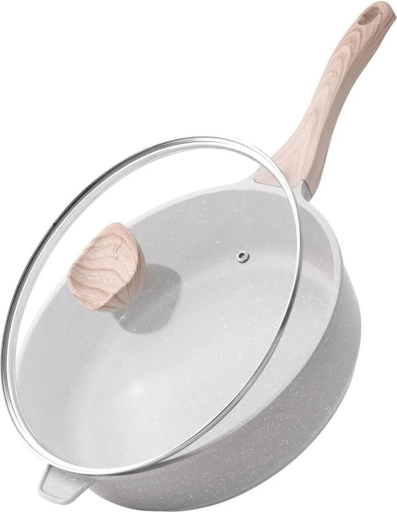 sonstige Ceramic frying pan 28 cm, induction, non-stick, deep pan with lid, white
