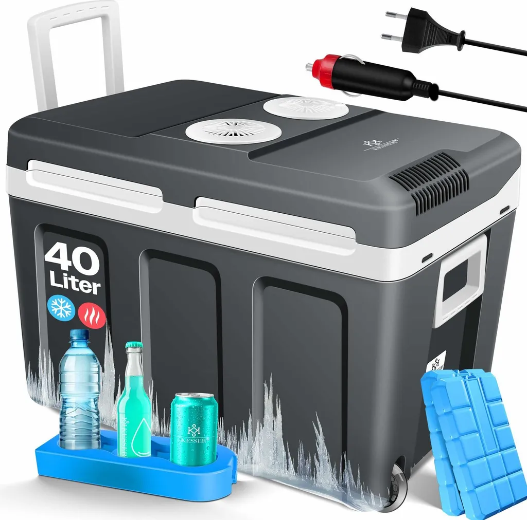 KESSER® 40L Cooler Box with Wheels | For Keeping Food Warm and Cool | Thermoelectric Cooler Box | 12 Volt and 230 Volt | Mini Fridge | Thermobox for Car, Boat and Camping | with ECO Mode