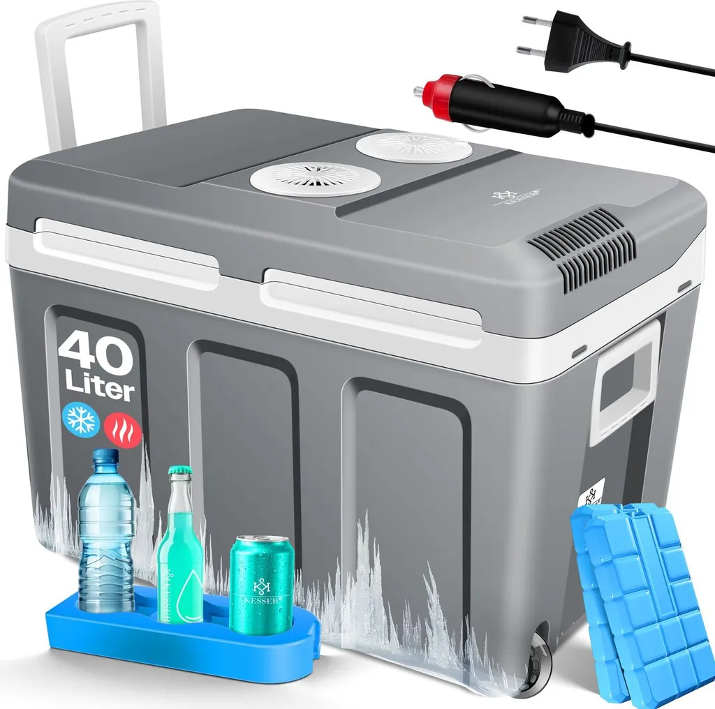 KESSER® 40L Cooler Box with Wheels | For Keeping Food Warm and Cool | Thermoelectric Cooler Box | 12 Volt and 230 Volt | Mini Fridge | Thermobox for Car, Boat and Camping | with ECO Mode