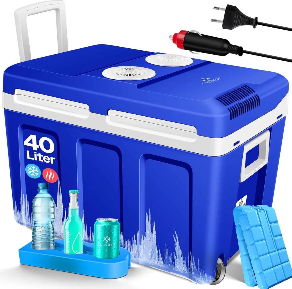 KESSER® 40L Cooler Box with Wheels | For Keeping Food Warm and Cool | Thermoelectric Cooler Box | 12 Volt and 230 Volt | Mini Fridge | Thermobox for Car, Boat and Camping | with ECO Mode