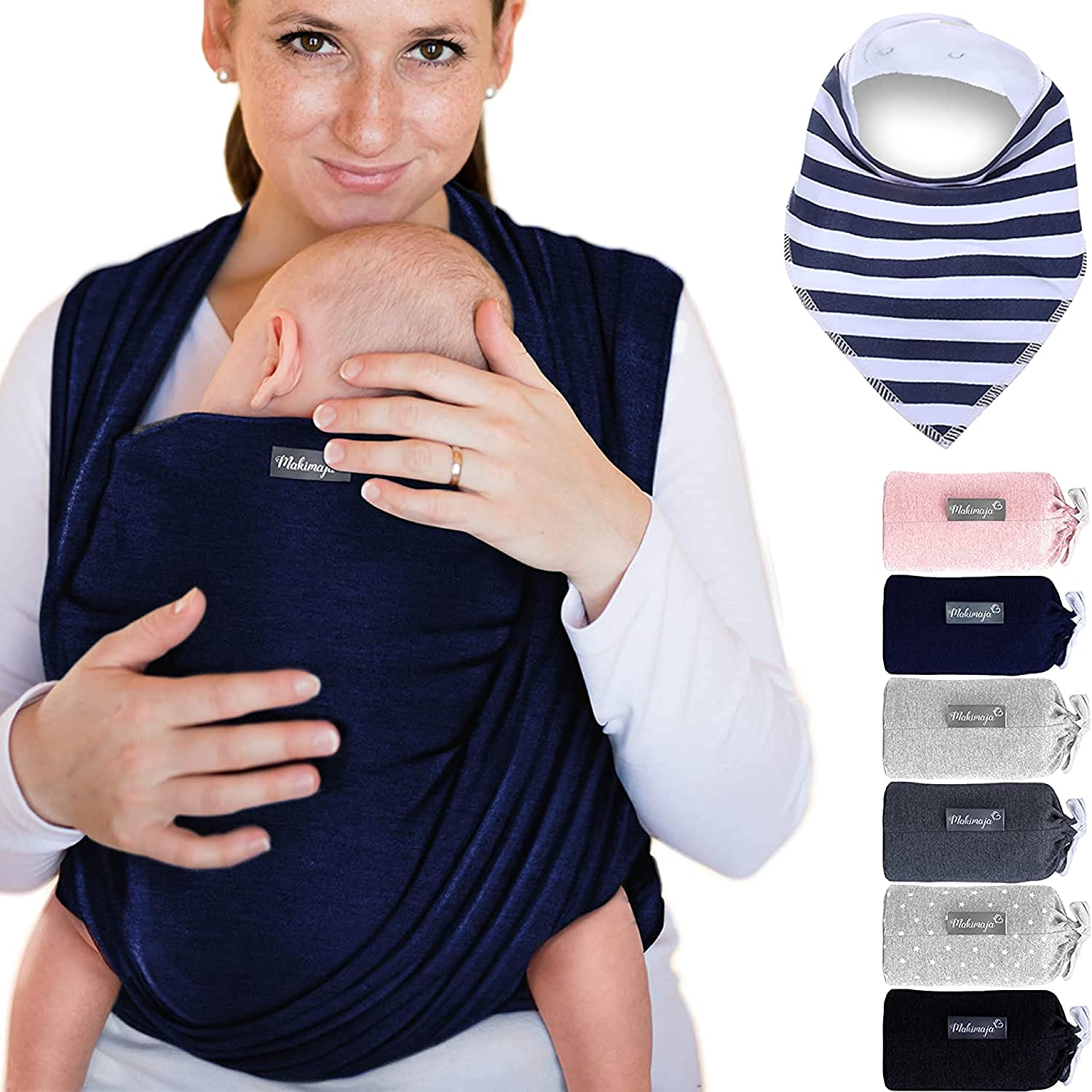 Makimaja 100% Cotton Baby Sling, Dark Grey, High Quality For Newborns and Babies up to 15 kg, Including Free Baby Bib