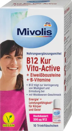 Mivolis B12 Vita-Active Kur + protein building blocks + B vitamins, high-dose, 10 drinking bottles, 100 ml