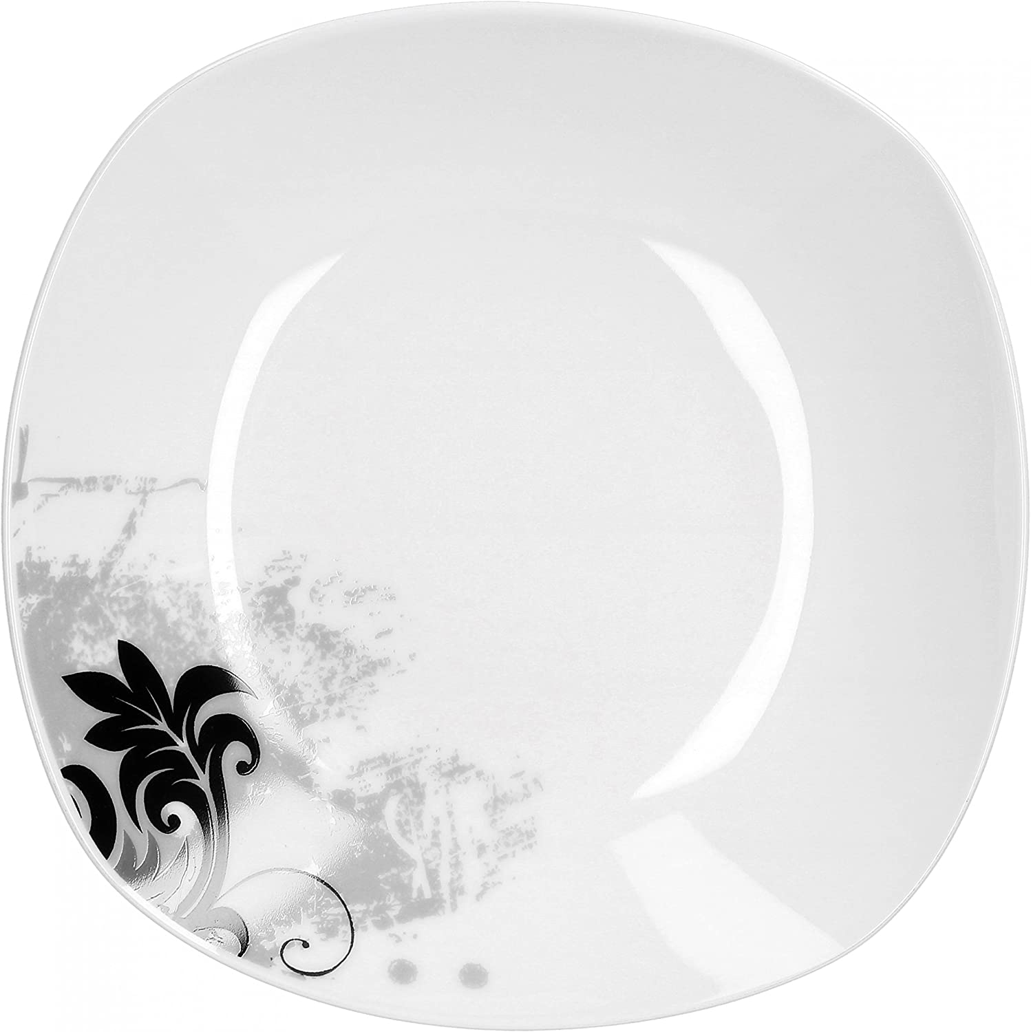 Van Well Black Flower Design Soup Plate 22 Cm