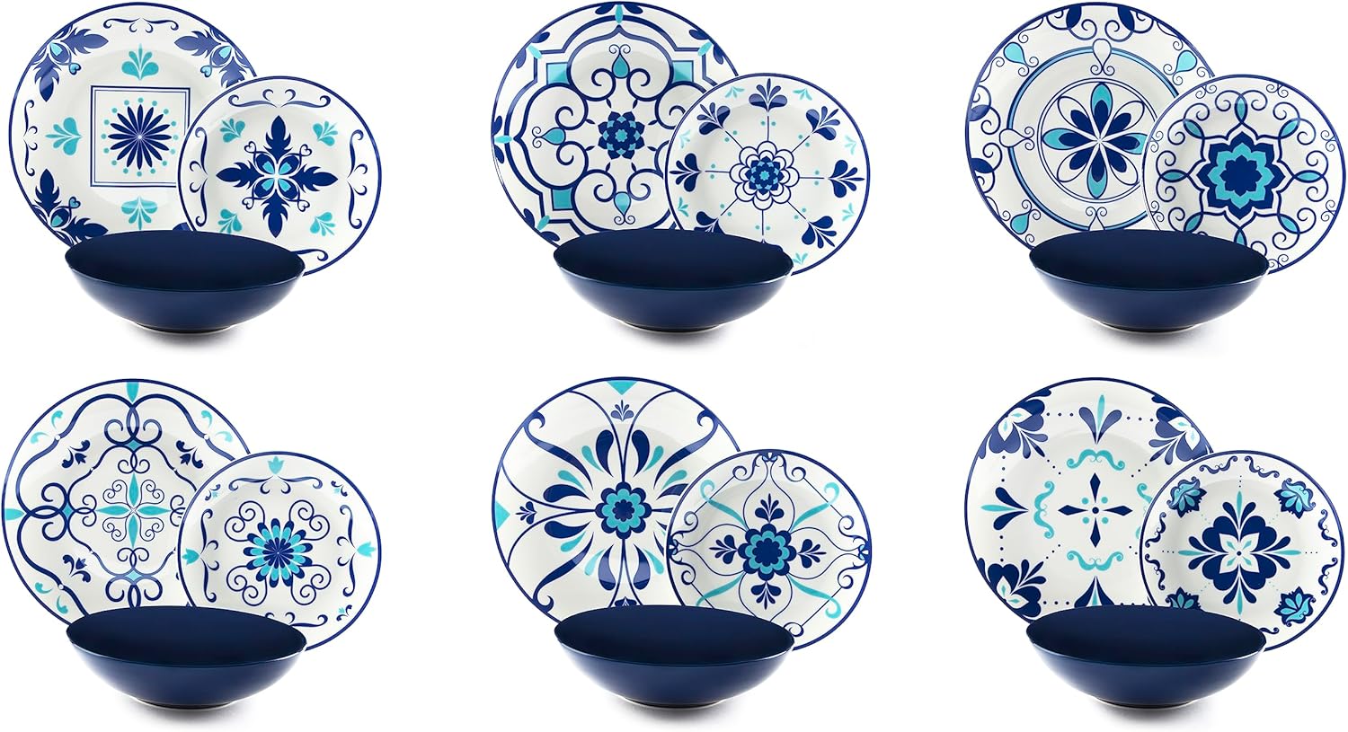 Excelsa Vietri 18-Piece Porcelain and Stoneware Dinner Set, Multi-Colour, 6 People