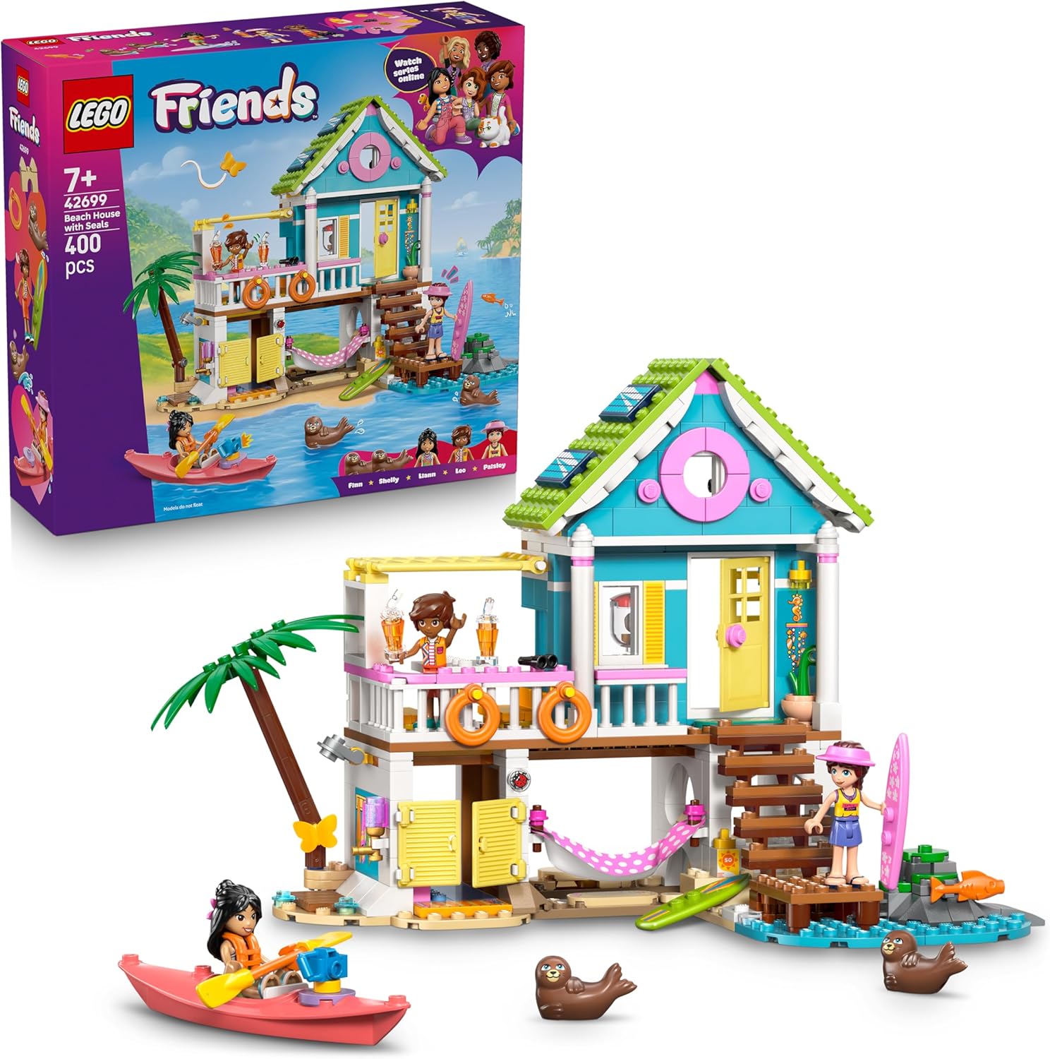 LEGO Friends Beach House with Seals - Miniature Playset with 3 Mini Dolls, 2 Sea Animal Figures and Accessories Including Surfboard & Kayak - Birthday Gift for Girls from 7 Years - 42699