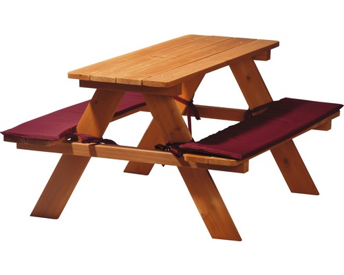 Hornbach Children's picnic table wood 89x79x50 cm brown including seat cushions