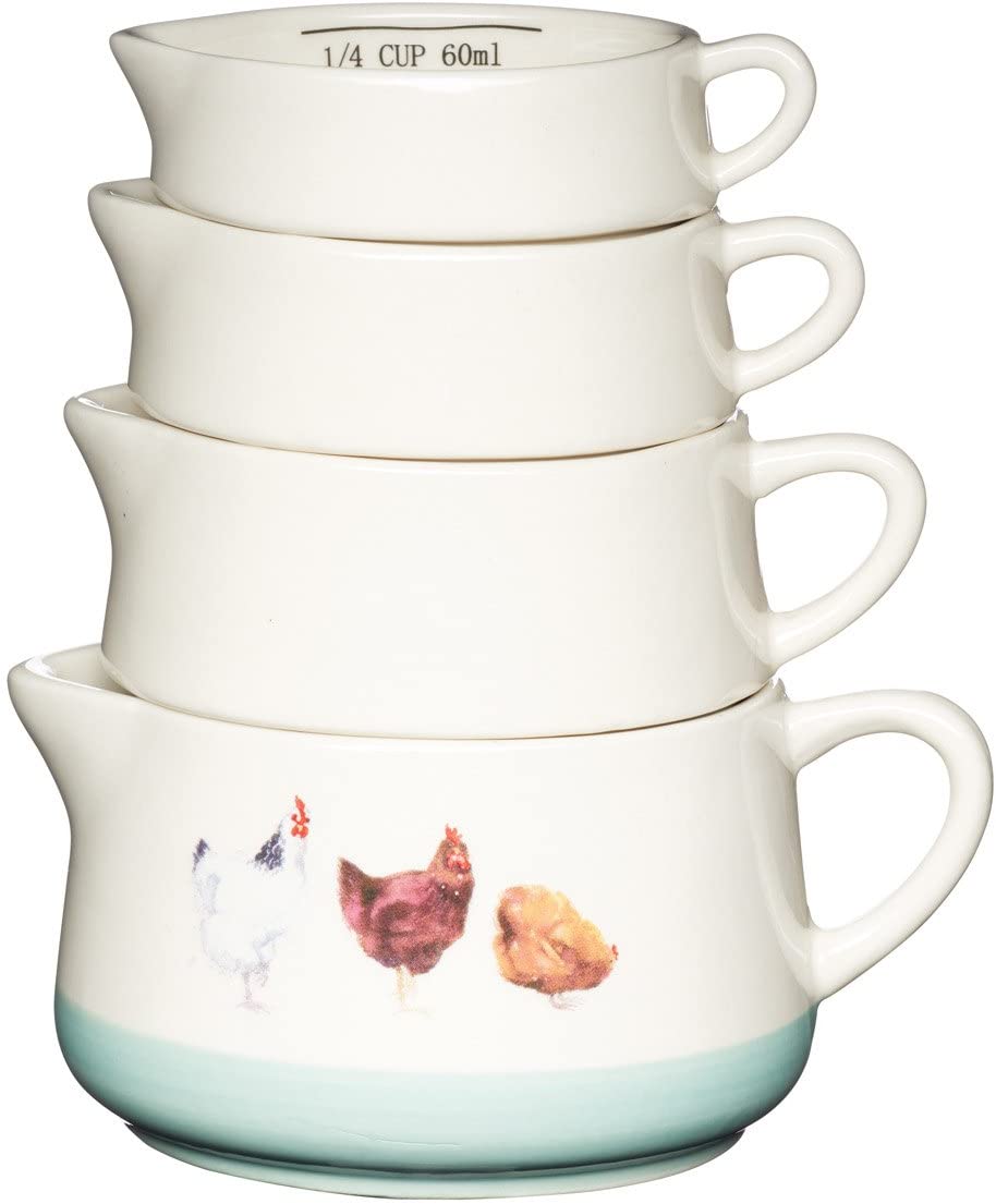KitchenCraft Apple Farm Handmade Measuring Jug, Hazel Hen, Ceramic, Multi-Colour, 8.80 x 12 x 13.5 cm, 4 Units