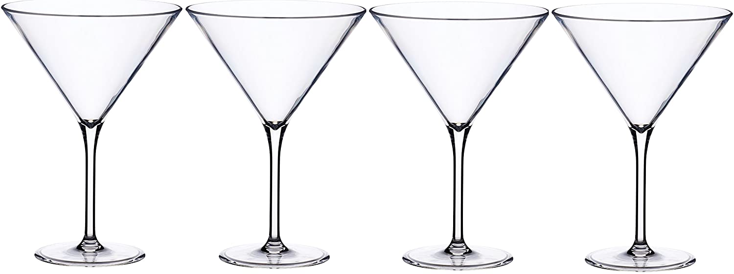 KitchenCraft Kitchen Craft Bar Craft Clear Plastic Martini Cocktail Glasses 8.8oz/250ml (9 fl oz (Pack of 4) – Set of 4