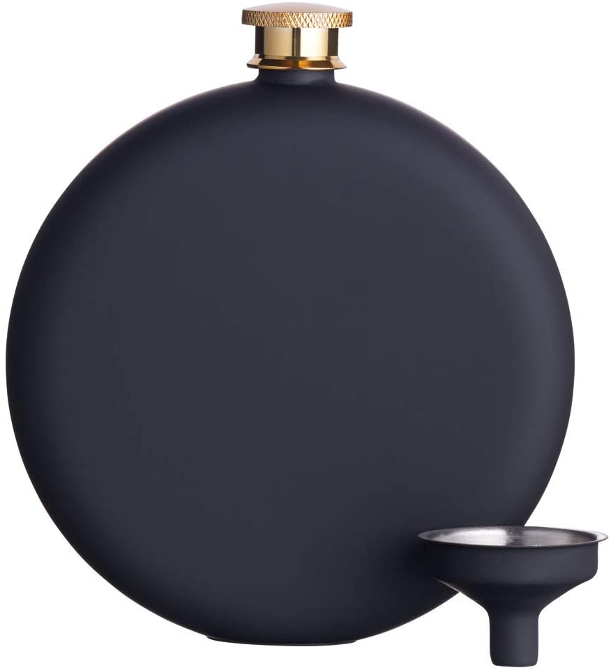 KitchenCraft Bar Craft BarCraft 12oz Luxury Stainless Steel Hip Flask with Decanter Funnel, Black, 11 x 3 x 12.3cm