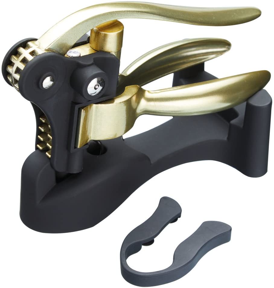 KitchenCraft BarCraft Luxury Lever Arm Corkscrew Gift Set Brass Finish (3-Piece), Aluminium, 24 x 23 x 7.5 cm